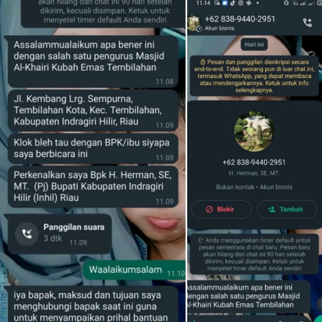 
 Modus Donasi, Nama dan Foto Pj Bupati Inhil Herman Disalahgunakan Penipu